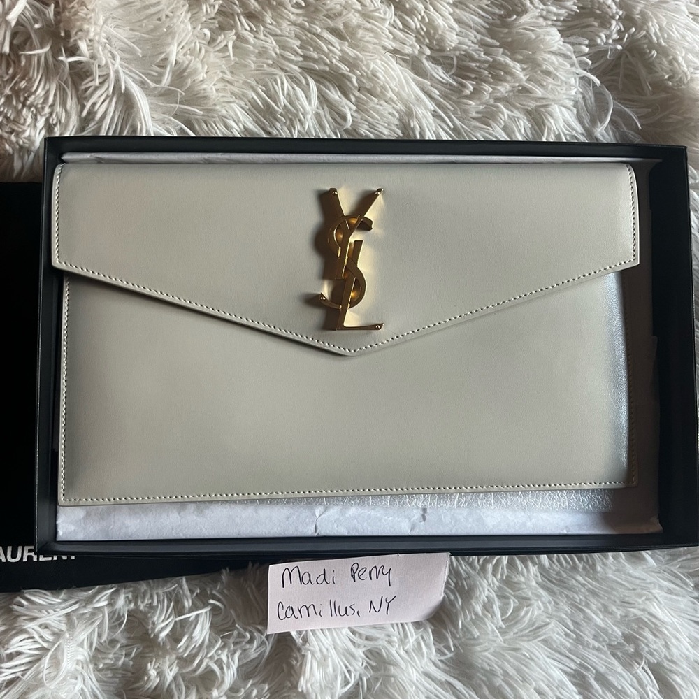 YSL Uptown Clutch in Crema Soft